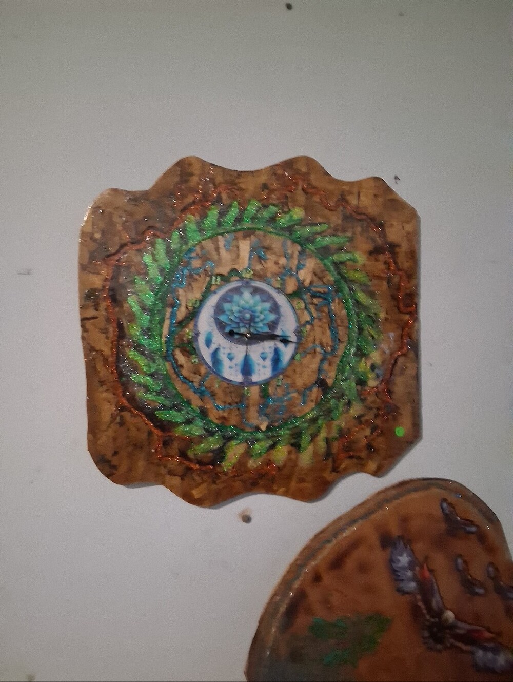 Handcrafted Green and Blue Lotus Wall Art Plaque
